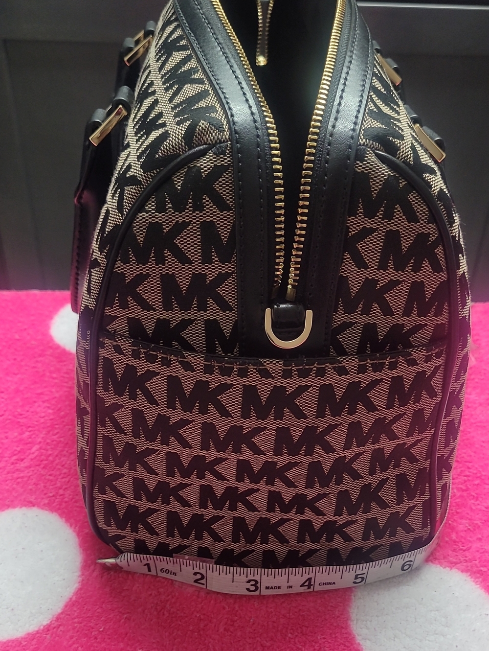 Michael Kors Brown/Black MK Logo Satchel with Tassel and Pearl Strap - Picture 9 of 9
